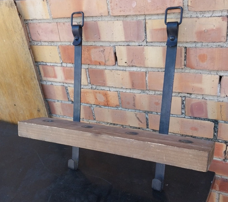 IRON STRAP AND WOOD WINE RACK