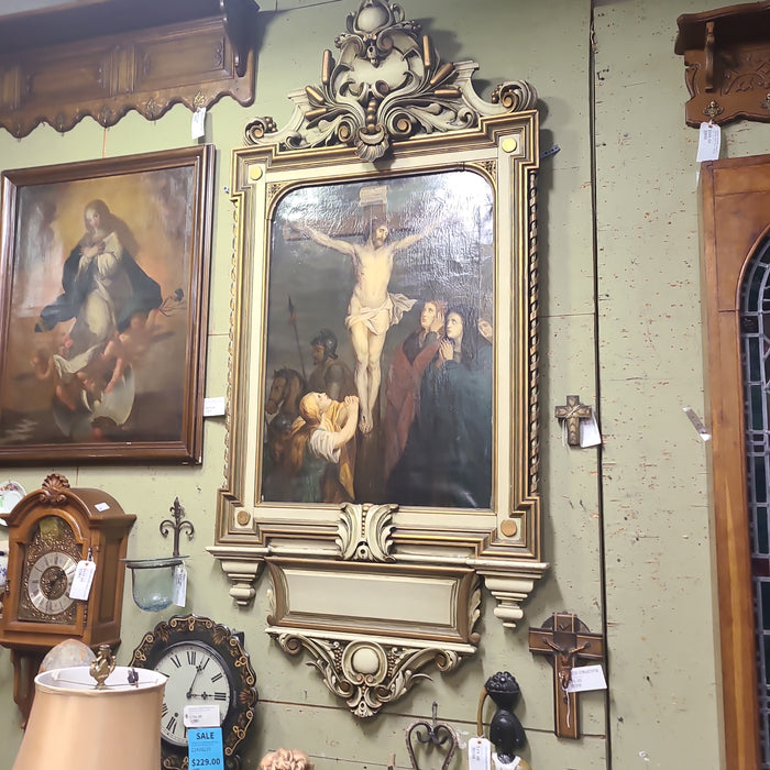 HUGE FRAMED RENAISSANCE REVIVAL JESUS CRUCIFICTION OIL PAINTING
