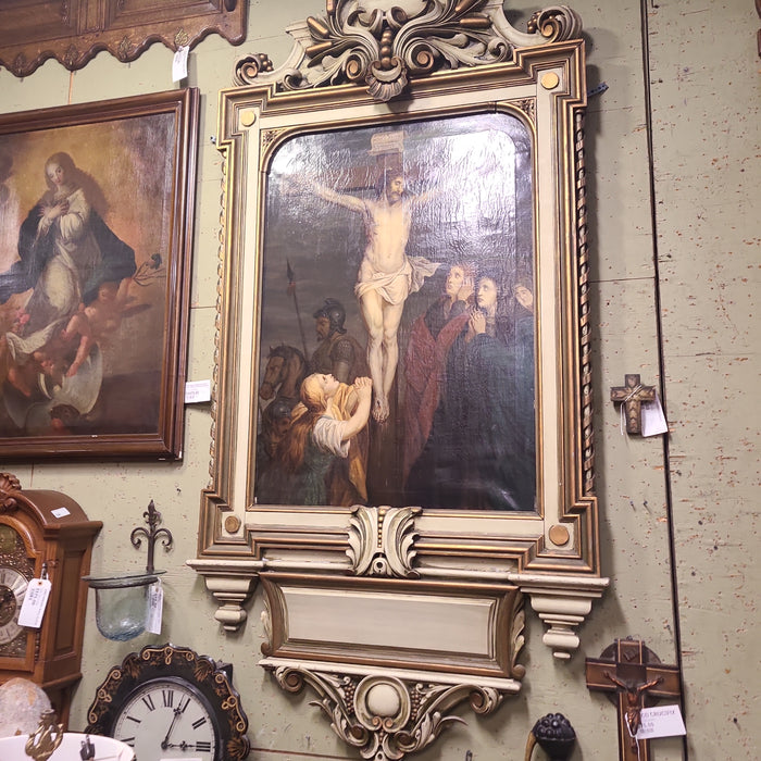HUGE FRAMED RENAISSANCE REVIVAL JESUS CRUCIFICTION OIL PAINTING