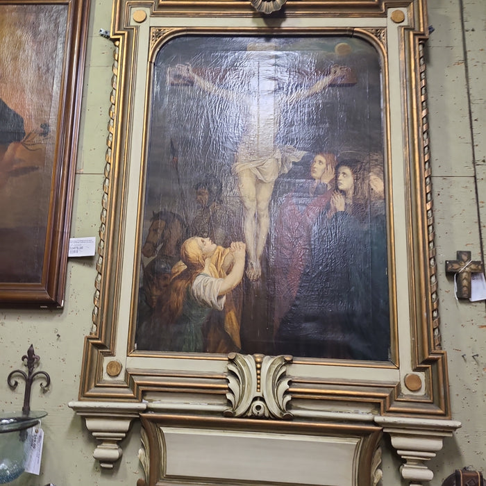 HUGE FRAMED RENAISSANCE REVIVAL JESUS CRUCIFICTION OIL PAINTING