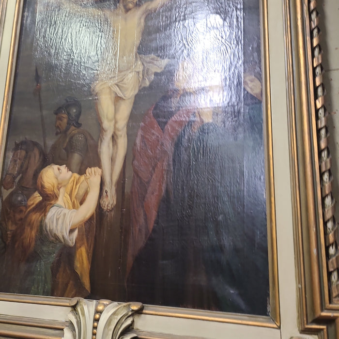 HUGE FRAMED RENAISSANCE REVIVAL JESUS CRUCIFICTION OIL PAINTING