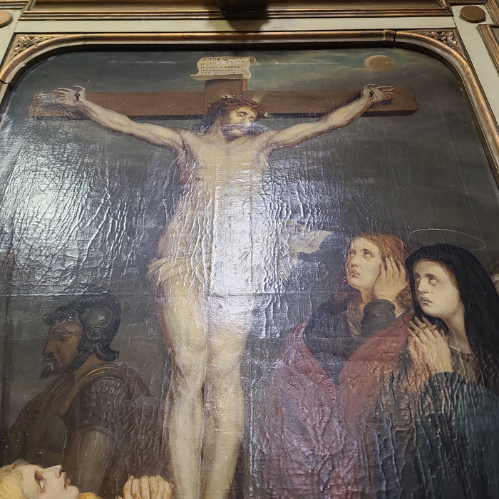 HUGE FRAMED RENAISSANCE REVIVAL JESUS CRUCIFICTION OIL PAINTING
