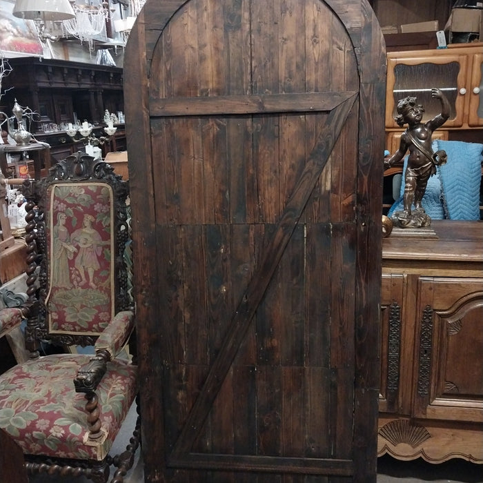 DECORATIVE ARCHED WOOD DOOR  AS IS