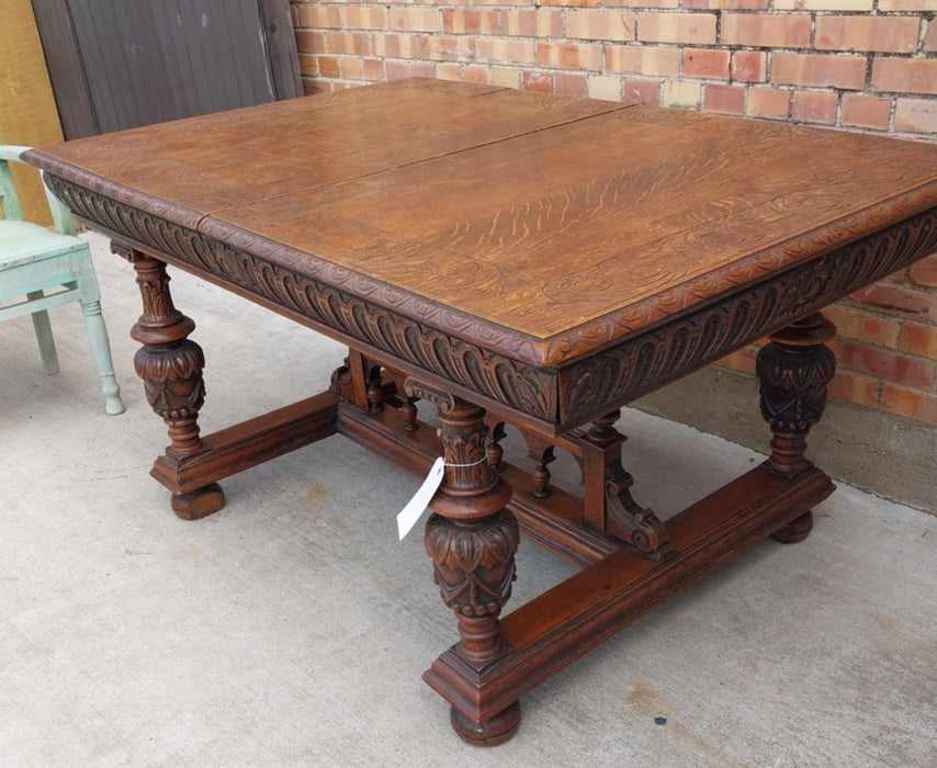 CARVED TOP LIGHT OAK TABLE