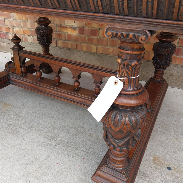 CARVED TOP LIGHT OAK TABLE