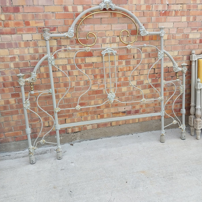 ORNATE WROUGHT IRONAND BRASS  HEADBOARD AS FOUND