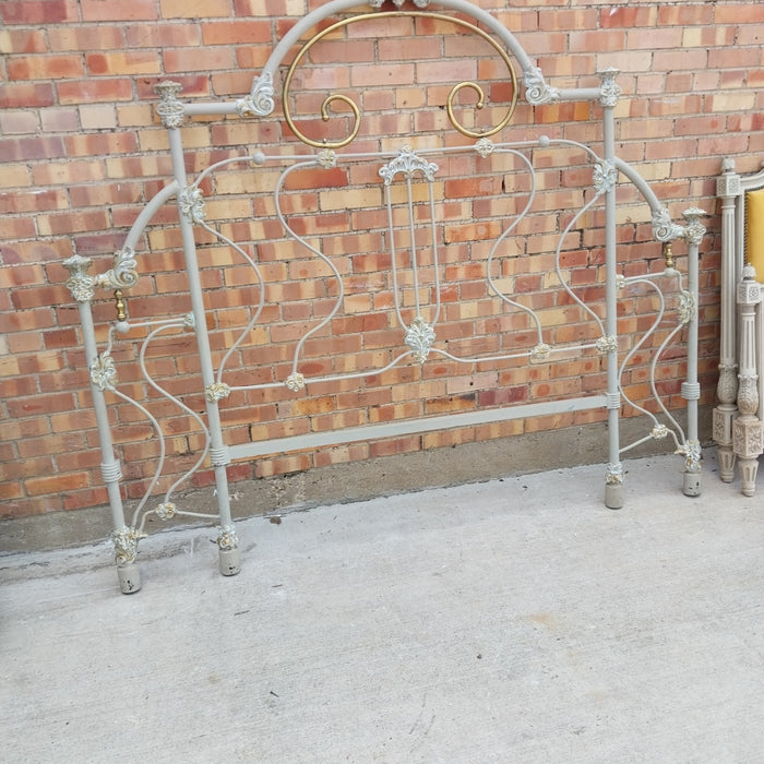 ORNATE WROUGHT IRONAND BRASS  HEADBOARD AS FOUND