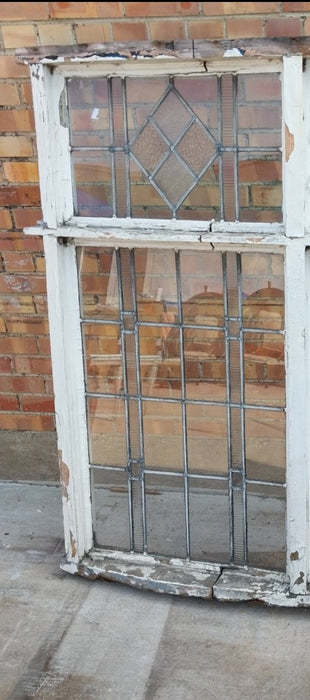 LARGE ANGLED LEADED AND TEXTURED GLASS WINDOW