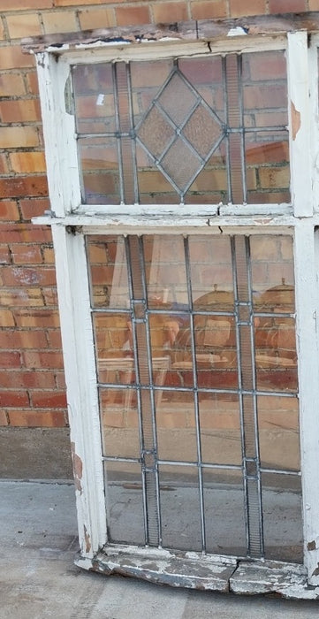 LARGE ANGLED LEADED AND TEXTURED GLASS WINDOW