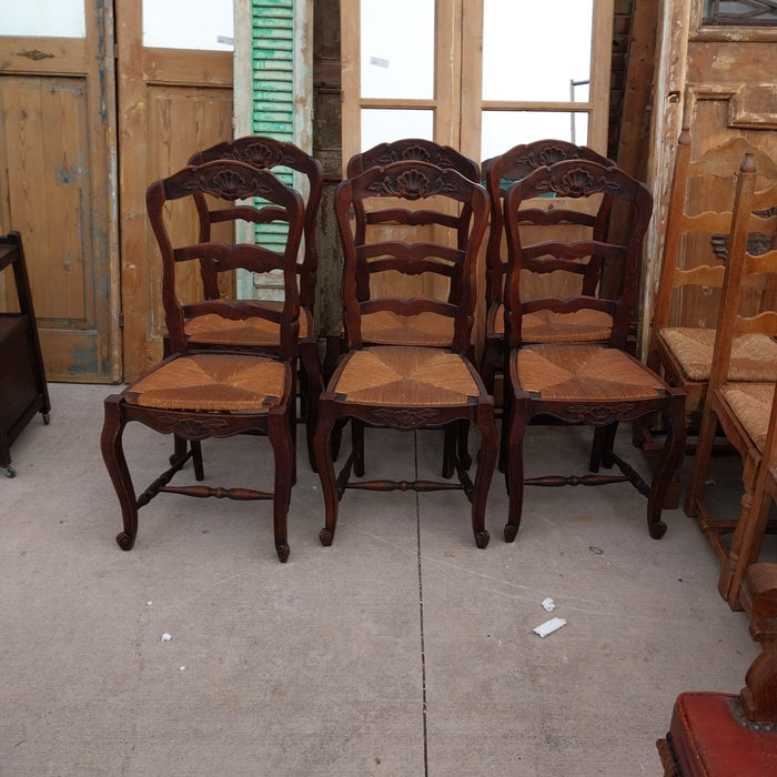 SET OF 6 LOUIS XV DARK OAK CHAIRS-AS FOUND