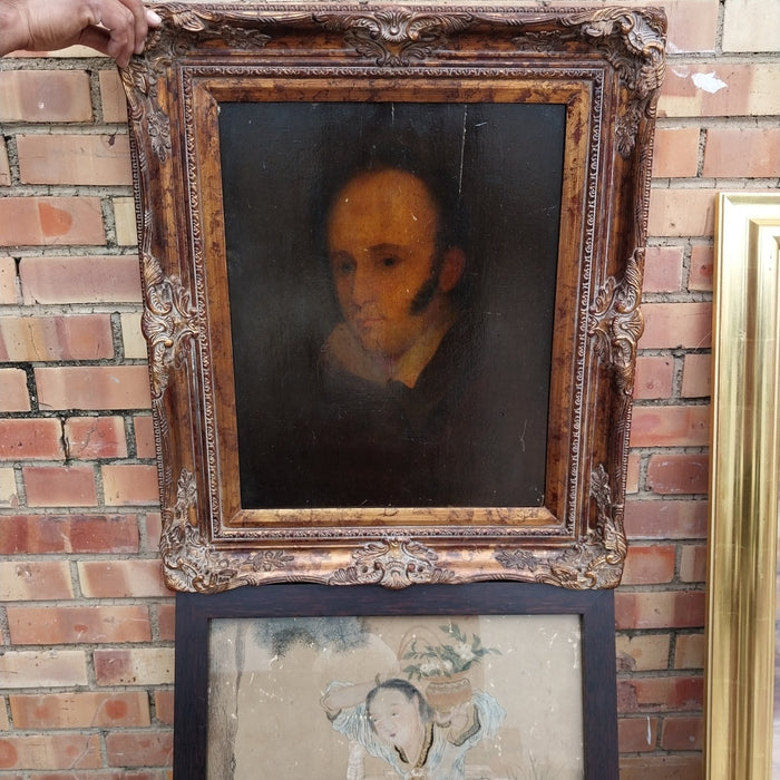 FRAMED GOTHIC PORTRAIT OF A MAN OIL PAINTING