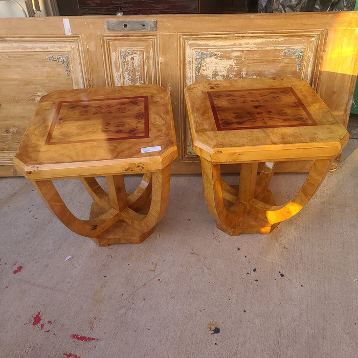 PAIR OF LARGE DECO BURLED SIDE TABLE