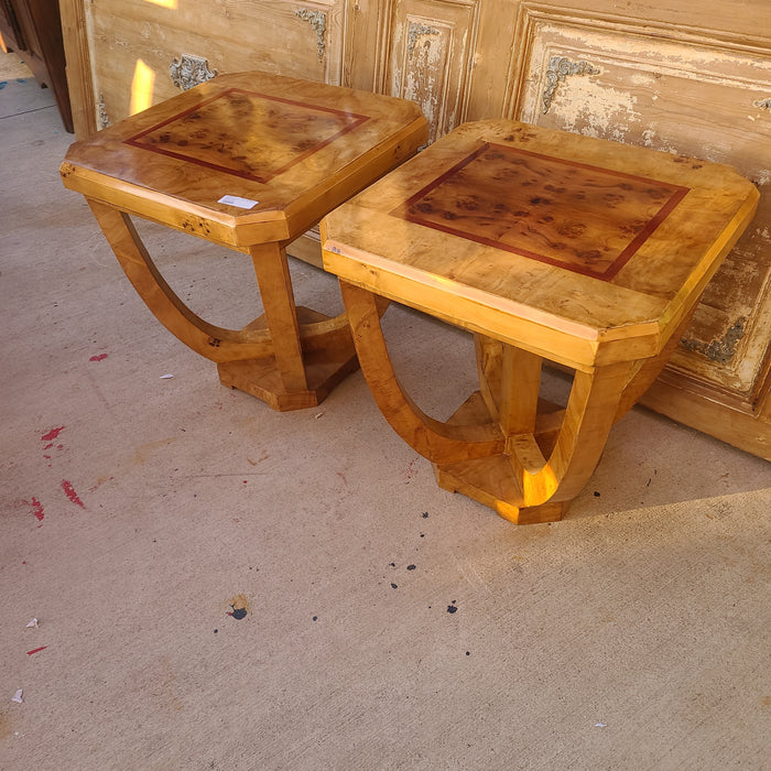 PAIR OF LARGE DECO BURLED SIDE TABLE