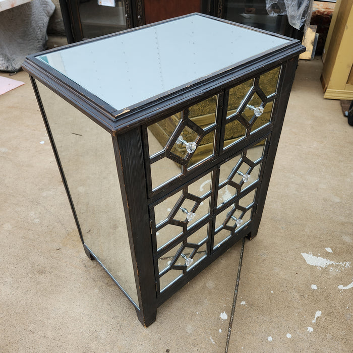 MIRRORED NOT OLD SMALL CABINET WITH DARK PAINTED EDGES