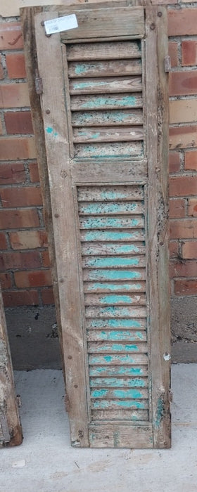 PAIR OF DISTRESSED SHUTTERS WITH GREEN PAINT