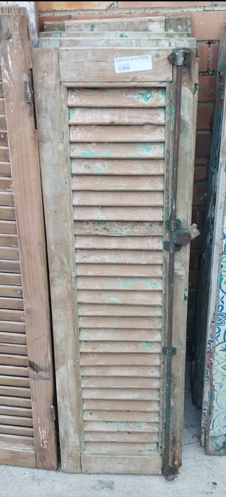 SET OF 4 DISTRESSED SHUTTERS WITH GREEN PAINT