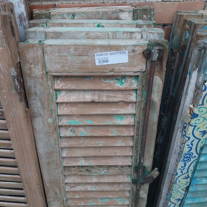 SET OF 4 DISTRESSED SHUTTERS WITH GREEN PAINT