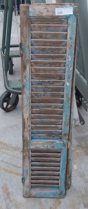 PAIR OF DISTRESSED SHUTTERS WITH BLUE PAINT