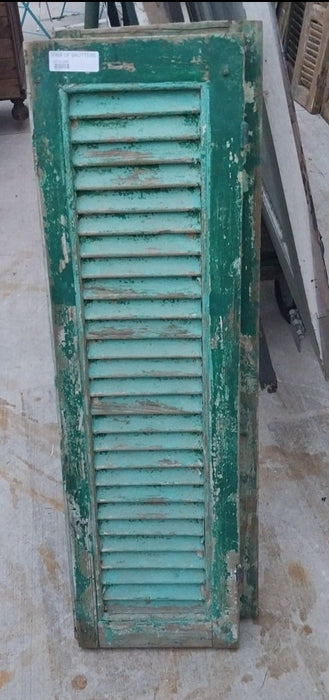 PAIR OF DISTRESSED SHUTTERS WITH GREEN PAINT