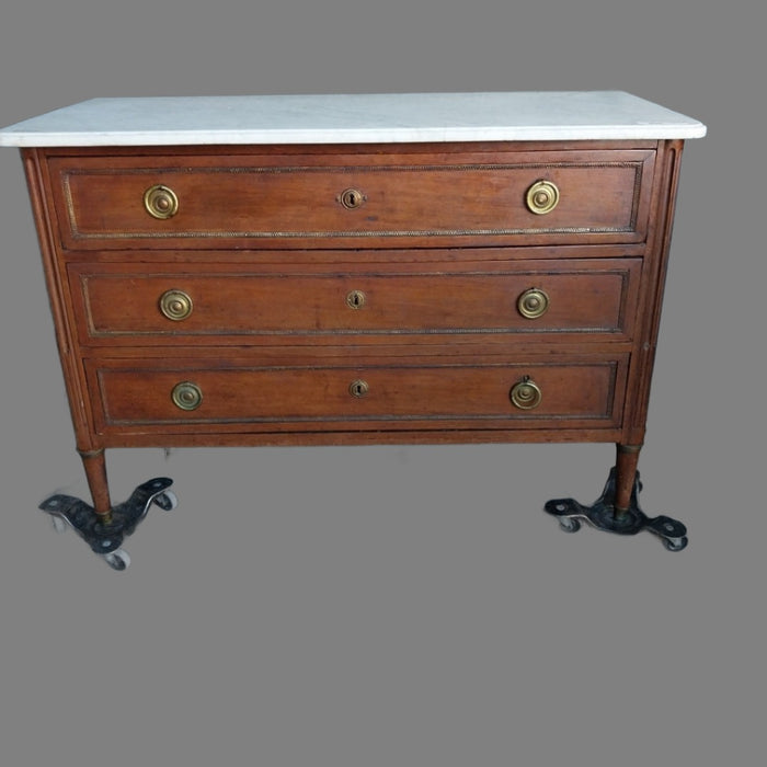 EARLY LOUIS XVI WHITE MARBLE TOP COMMODE
