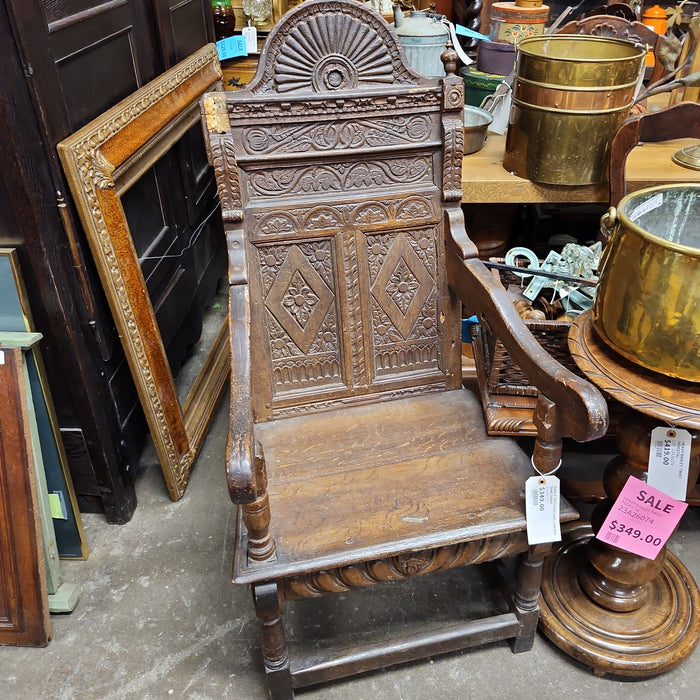 EARLY 18TH CENTURY CARVED OAK CHAIR AS FOUND