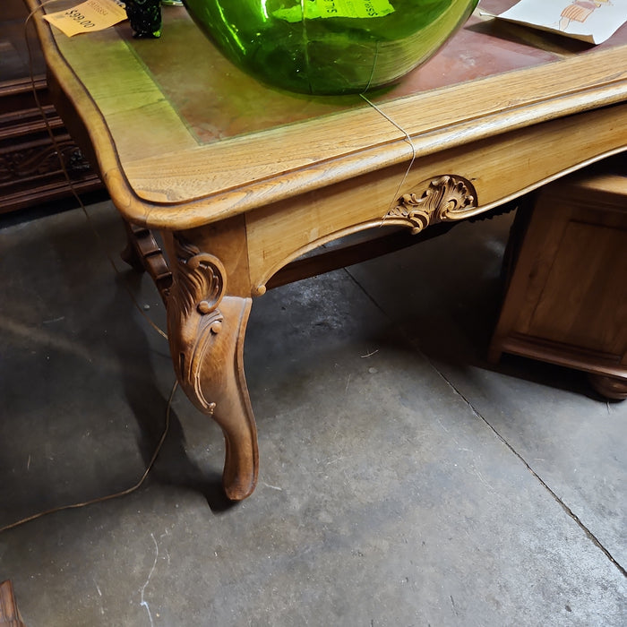 LOUIS XV RED LEATHER TOP OAK LARGE TABLE OR DESK