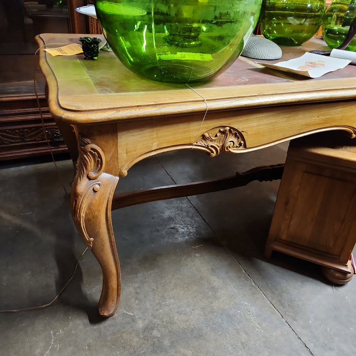 LOUIS XV RED LEATHER TOP OAK LARGE TABLE OR DESK