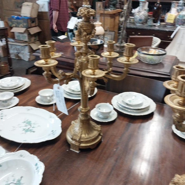PAIR OF HEAVY SIX LIGHT CANDELABRA WITH GILT FINISH