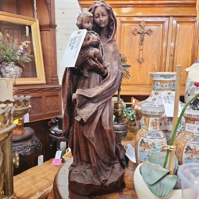 CARVED WOOD MARY AND JESUS STATUE