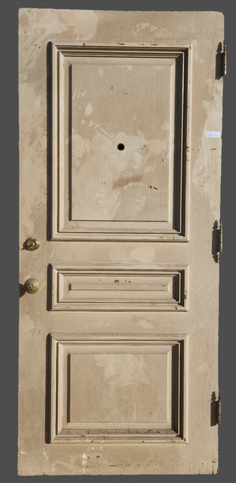 LARGE PAINTED, PANELED DOOR WITH S. WAGNER HARDWARE