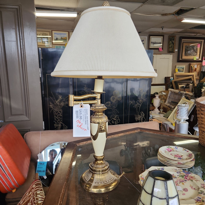 ENAMEL AND BRASS LAMP WITH ACORN FINIAL