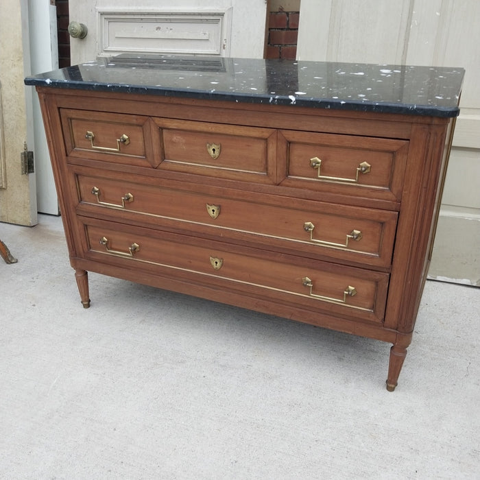 LOUIS XVI BLACK MARBLE TOP MAHOGANY CHEST