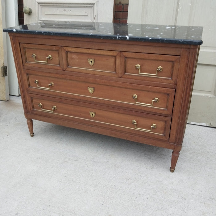 LOUIS XVI BLACK MARBLE TOP MAHOGANY CHEST