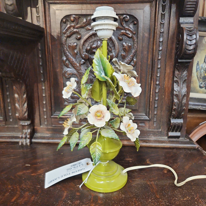 GREEN TOLE FLORAL LAMP NEEDS WIRING