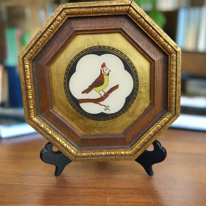 OCTAGONAL FRAMED BIRD PICTURE