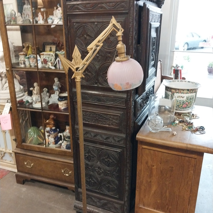 ART DECO BRIDGE LAMP WITH PINK SHADE