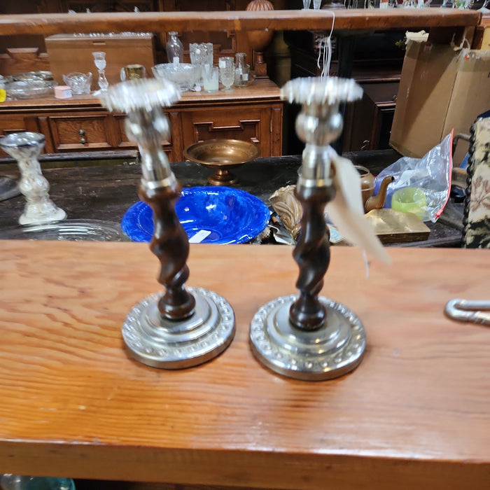 PAIR OF BARLEY TWIST CANDLE STICKS
