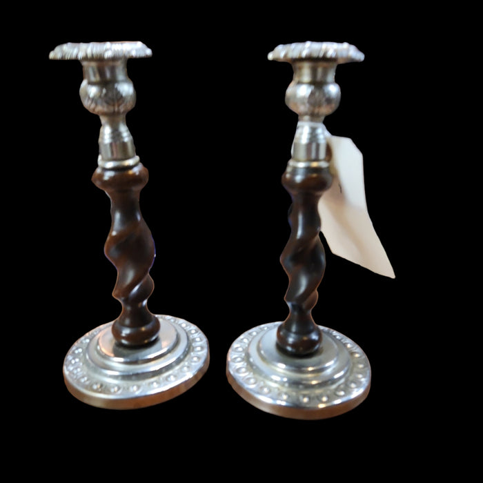 PAIR OF BARLEY TWIST CANDLE STICKS