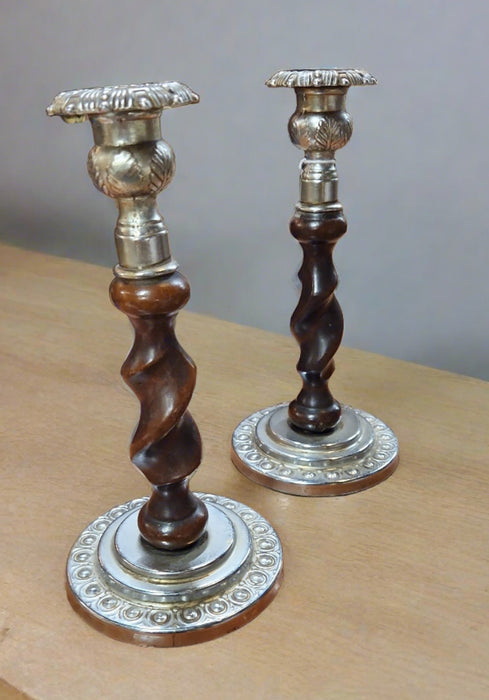 PAIR OF BARLEY TWIST CANDLE STICKS