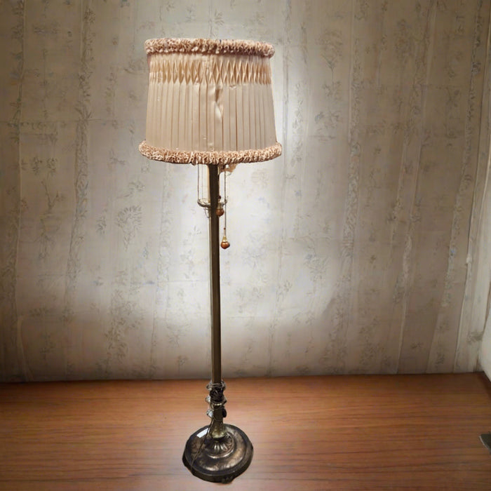 4 LIGHT METAL FLOOR LAMP WITH AS FOUND SILK SHADE