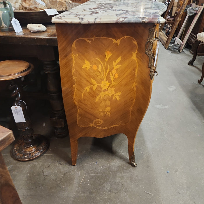 LOUIS XV BOMBAY CHEST WITH MARQUETRY AND MARBLE TOP