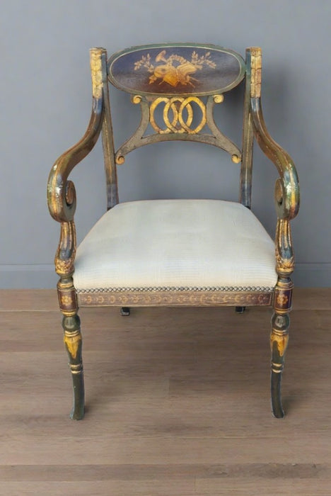 PAIR OF HAND PAINTED REGENCY ARMCHAIRS