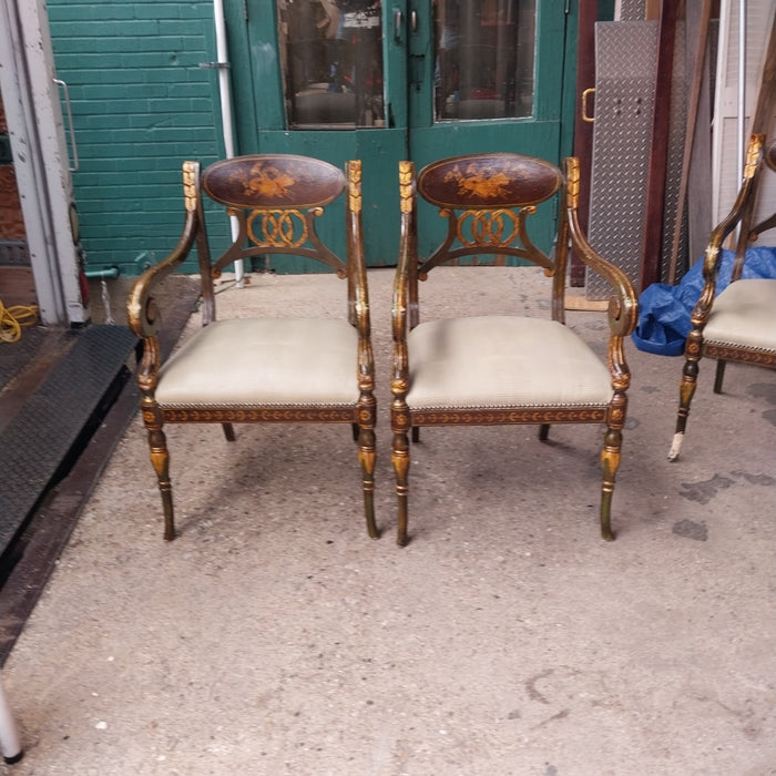 PAIR OF HAND PAINTED REGENCY ARMCHAIRS