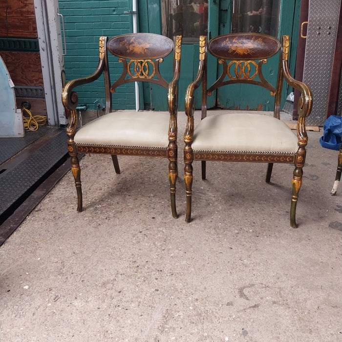 PAIR OF HAND PAINTED REGENCY ARMCHAIRS