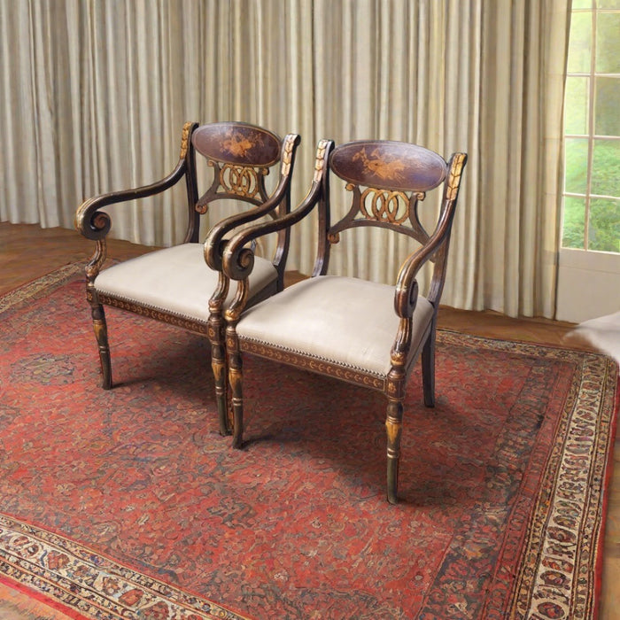 PAIR OF HAND PAINTED REGENCY ARMCHAIRS