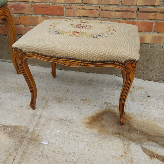 SMALL LOUIS XV NEEDLE POINT VANITY BENCH