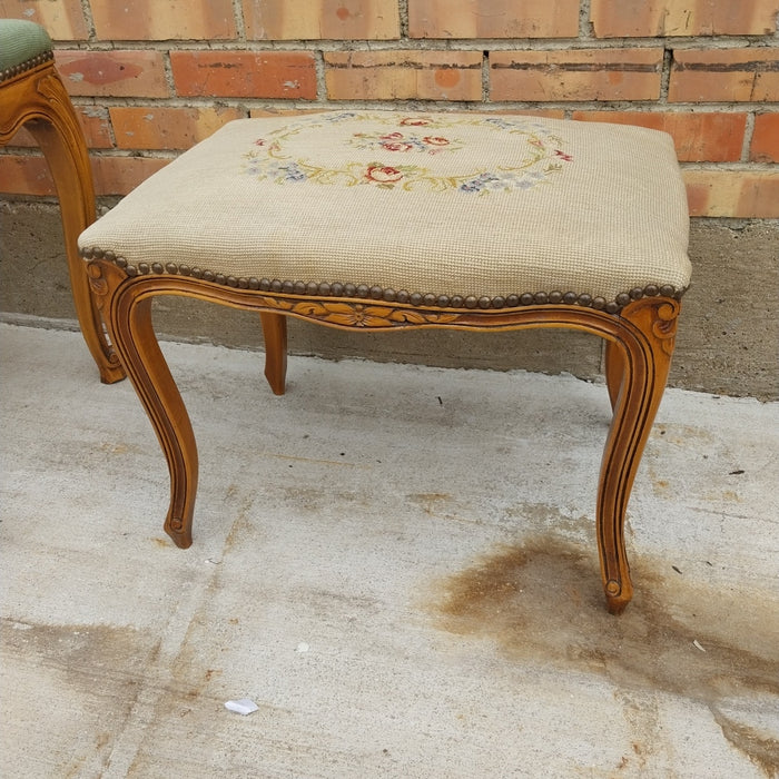 SMALL LOUIS XV NEEDLE POINT VANITY BENCH