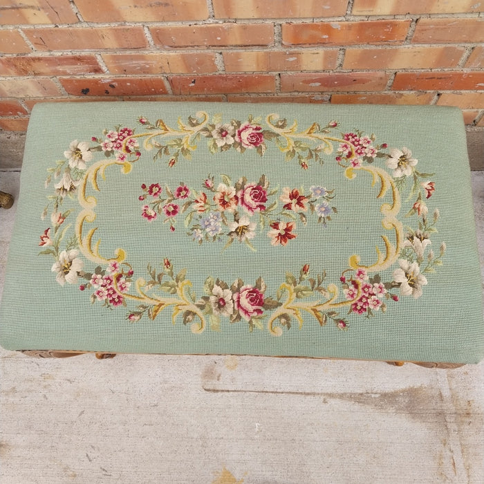 LARGE LOUIS XV GREEN NEEDLE POINT BENCH