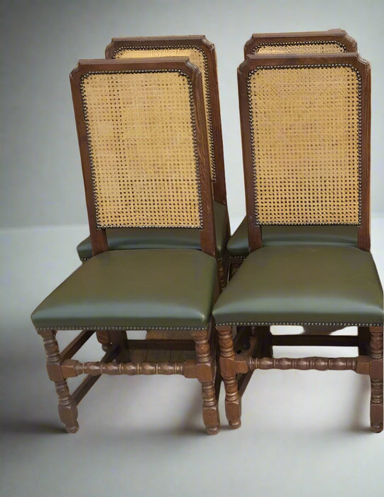 SET OF SET OF 4 DARK OAK CANED BACK CHAIRS