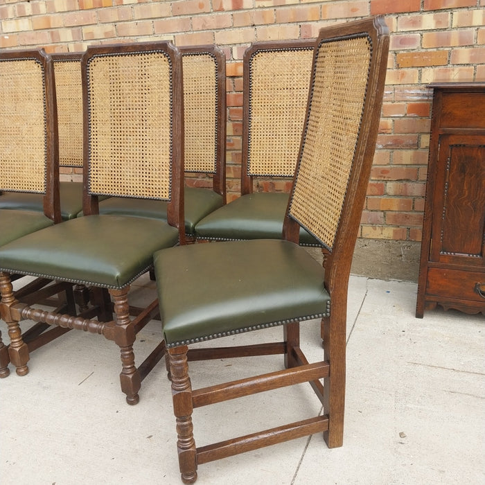 SET OF SET OF 6 DARK OAK CANED BACK CHAIRS